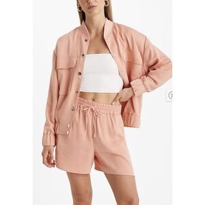 Express Satin Oversized Bomber Jacket Women's Size Small Coral Dust NWT